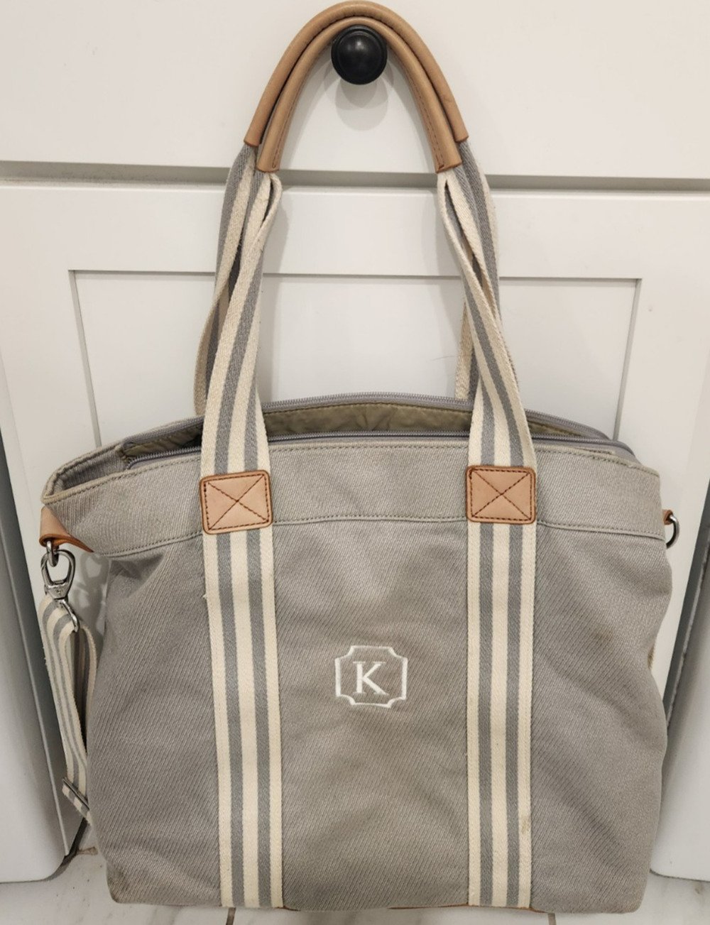 Pottery Barn Kids Classic Grey & White Diaper Bag & Changing Pad Letter K